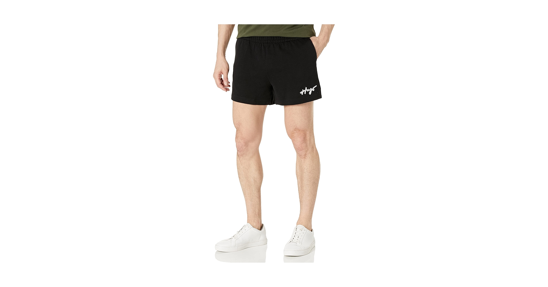 HUGO Mens Script Logo Relaxed Fit Cotton Casual Shorts